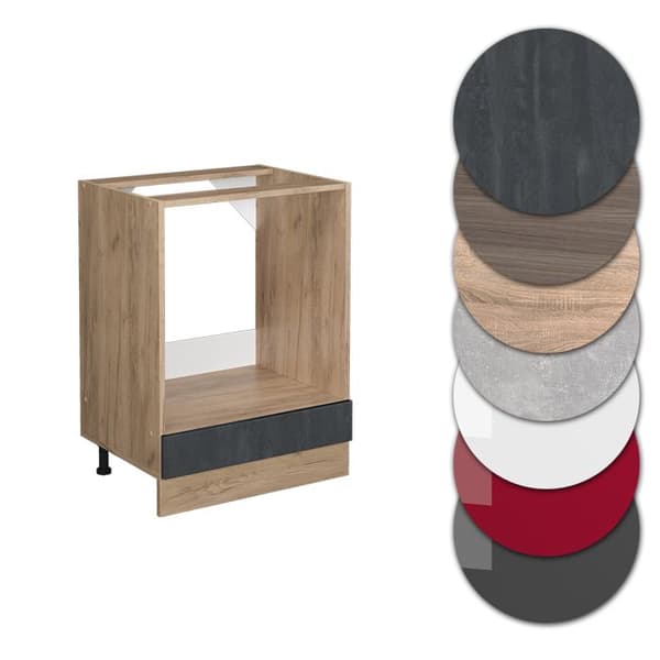 Meubel för ugn R-Line, 60 cm PT Marmor, Svart betong, Guld ek, Vicco