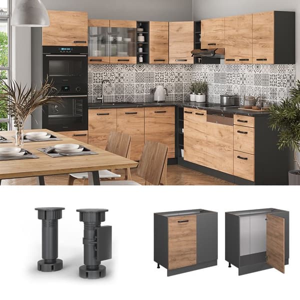 Vicco R-Line hörnenhet, gyllene ek, 86 cm, PT antracit