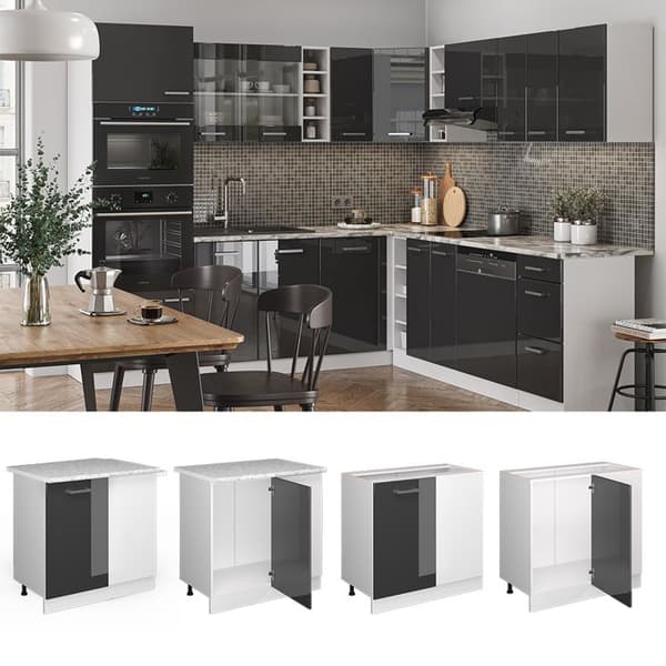 Hörnsoffa R-Line, 86 cm, PT Ek, Antracit Högglans, Vit, Vicco