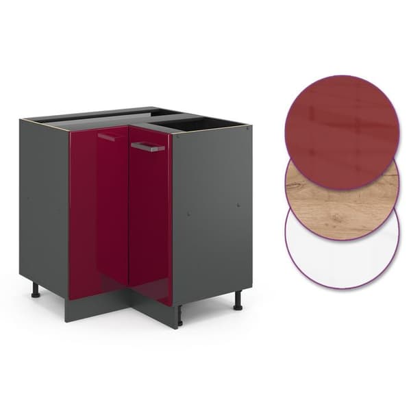 Hörnsoffa R-Line, 75.6 cm, PT Ek, Bordeau röd hög glans, Antracit, Vicco