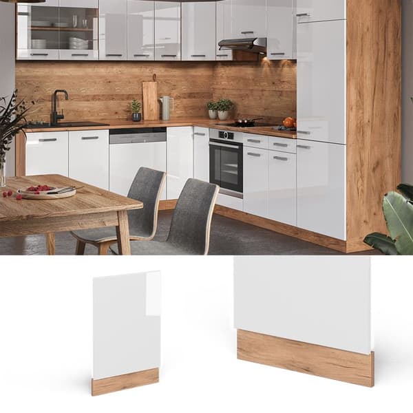 Façade R-Line, 45cm utan PT, Vit hög glans, Guld ek, Vicco