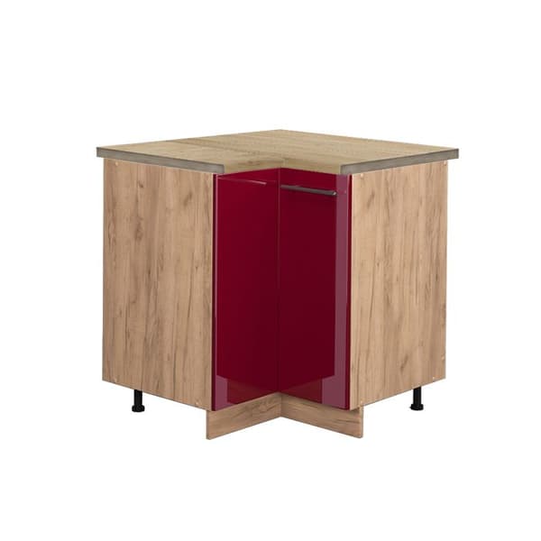Vinkelmöbel Fame-Line, 80.5cm, PT Ek, Röd vinröd hög glans, Gyllene styrkeek, Vicco