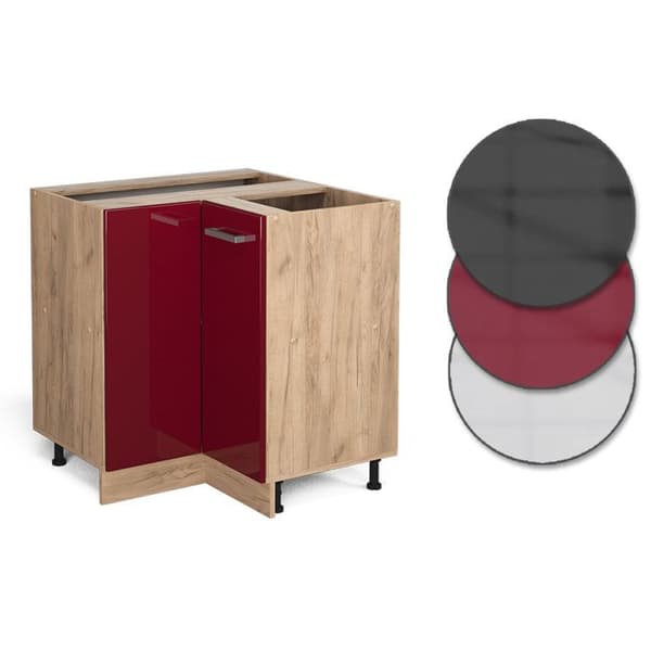 Hörnsoffmöbel R-Line, 75,6 cm, PT Antracit, Bordeauxröd hög glans, Guldstark ek, Vicco