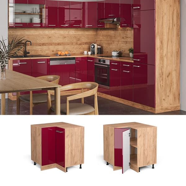 Hörnsoffmöbel R-Line, 75,6 cm, PT Antracit, Bordeauxröd hög glans, Guldstark ek, Vicco