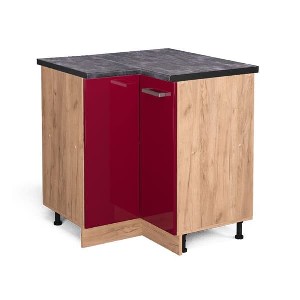 Hörnsoffmöbel R-Line, 75,6 cm, PT Antracit, Bordeauxröd hög glans, Guldstark ek, Vicco