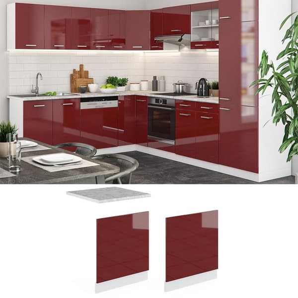 Façade R-Line, 60cm, PT Ek, Röd vinröd Hög glans, Vit, Vicco