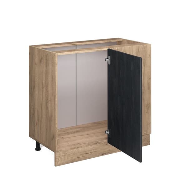 Hörnmöbel R-Line, 86 cm utan PT, svart betong, guld ek, Vicco