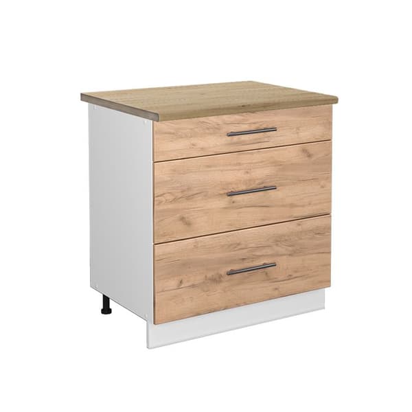 Köksmöbel Fame-Line, 80 cm med 3 lådor, PT Ek, Guldstark Ek, Vit, Vicco