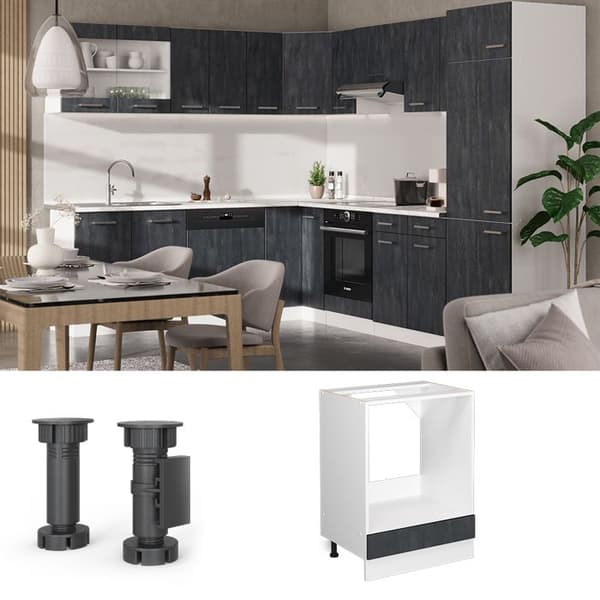 Meuble för ugn R-Line, 60 cm PT Ek, Svart betong, Vit, Vicco