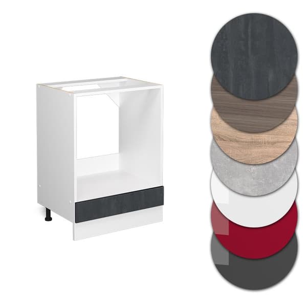 Meuble för ugn R-Line, 60 cm PT Ek, Svart betong, Vit, Vicco