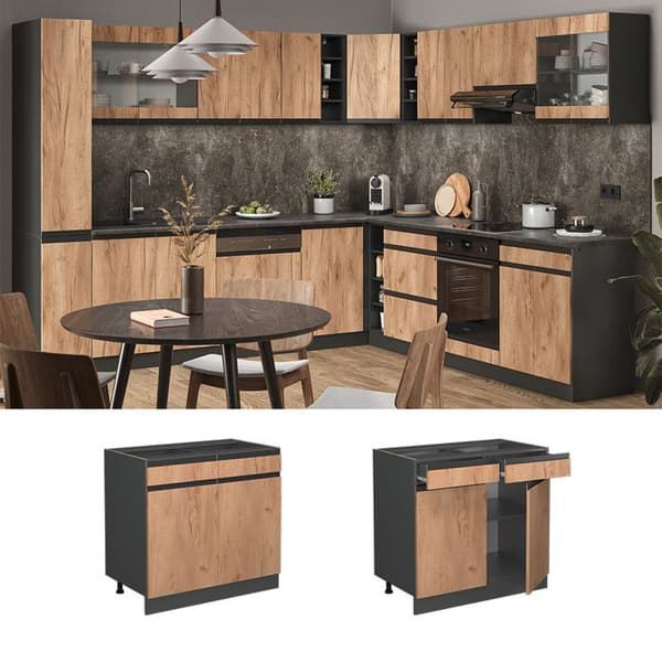 R-Line köksmöbel, 80 cm PT Marmor, Guldstyrka ek, Vicco