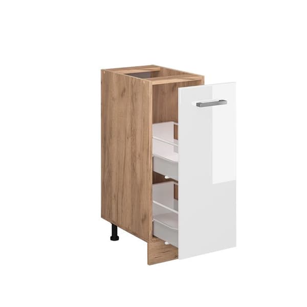 Köksmöbel R-Line, 30 cm utan PT, Vit hög glans, Guld ek, Vicco