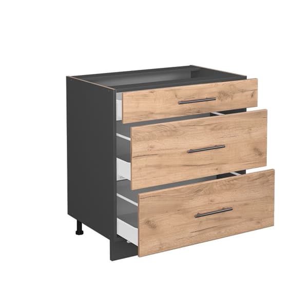 Köksmöbel Fame-Line, 80 cm med 3 lådor, PT Marmor, Guld ek, Antracit, Vicco