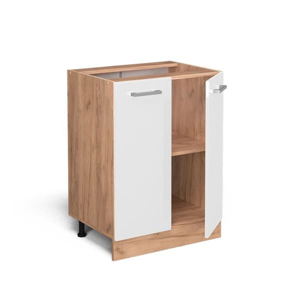 Kökslåda R-Line, 60 cm PT Marmor, Vit hög glans, Guld ek, Vicco