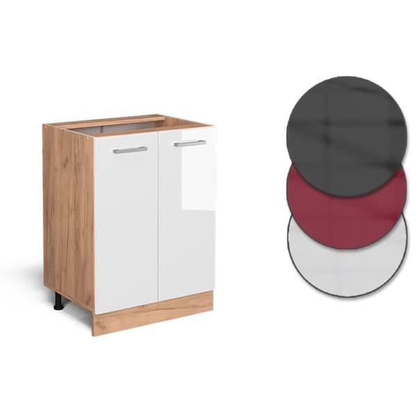 Kökslåda R-Line, 60 cm PT Marmor, Vit hög glans, Guld ek, Vicco