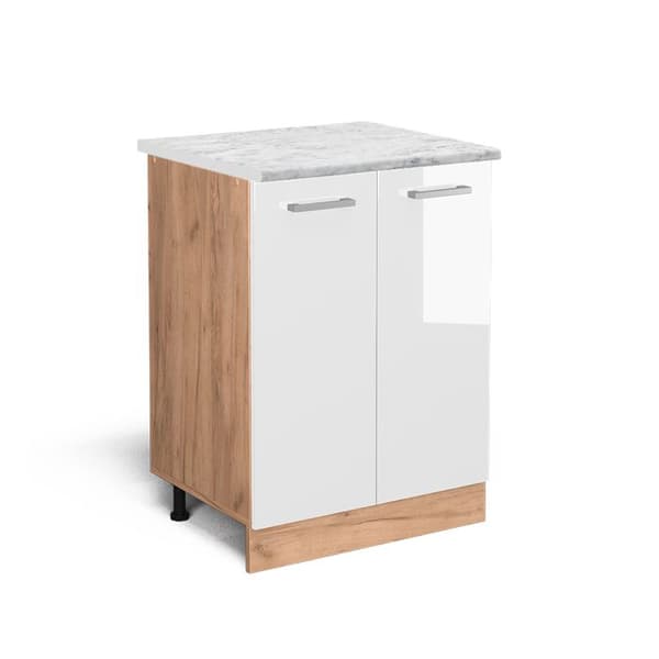 Kökslåda R-Line, 60 cm PT Marmor, Vit hög glans, Guld ek, Vicco