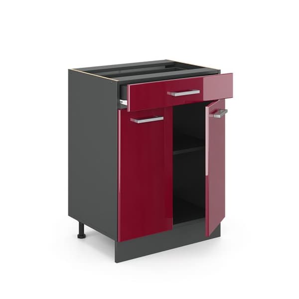 Köksmöbel R-Line, 60cm, PT Ek, Bordeaux hög glans, Antracit, Vicco