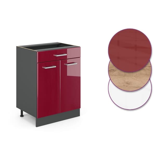 Köksmöbel R-Line, 60cm, PT Ek, Bordeaux hög glans, Antracit, Vicco