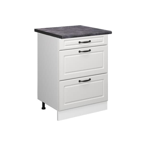Köksmöbel R-Line, 60 cm med lådor, PT Antracit, Vit landsby, Vit, Vicco