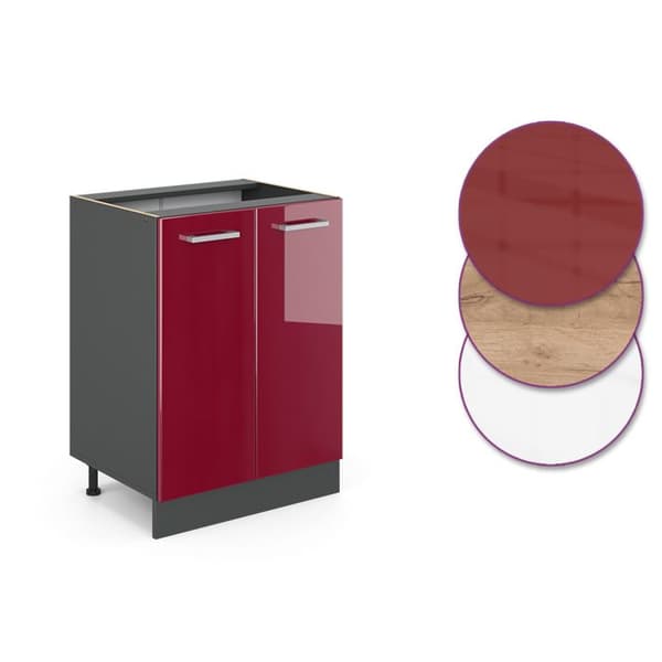 Kökslåga R-Line, 60cm PT Marmor, Bordeaux hög glans, Antracit, Vicco
