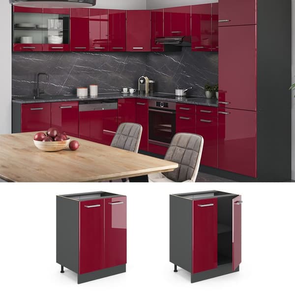 Kökslåga R-Line, 60cm PT Marmor, Bordeaux hög glans, Antracit, Vicco