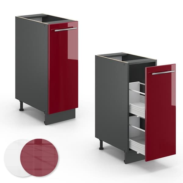 Köksmöbel Fame-Line, 30cm, PT Ek, Vinkelt röd hög glans, Anthracite, Vicco