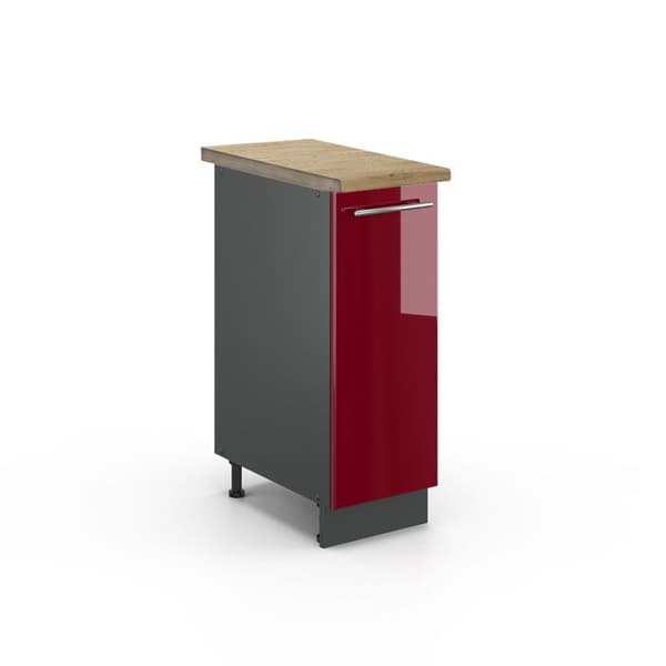 Köksmöbel Fame-Line, 30cm, PT Ek, Vinkelt röd hög glans, Anthracite, Vicco