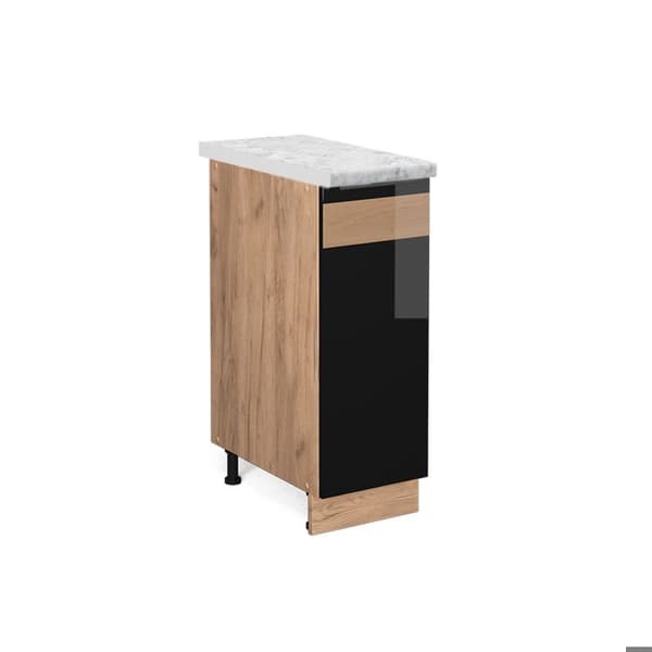 Fame-Line köksmöbler, 30 cm, PT Marble, Blank svart ek, Vicco