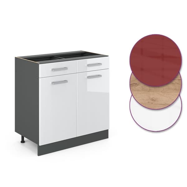 Köksmöbel R-Line, 80cm, PT Antracit, Vit hög glans, Antracit, Vicco