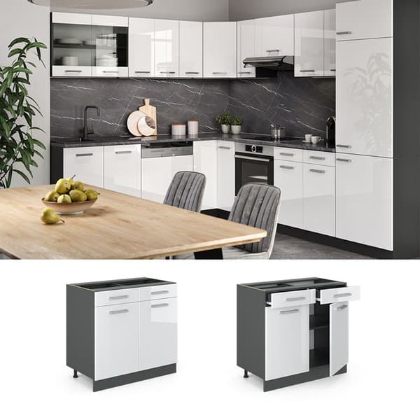 Köksmöbel R-Line, 80cm, PT Antracit, Vit hög glans, Antracit, Vicco