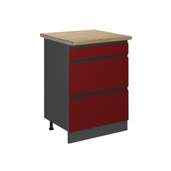 Köksmöbel R-Line, 60cm med lådor, PT Ek, Röd, Antracit, Vicco