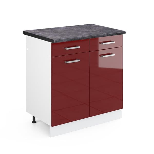 Köksskåp R-Line, 80 cm, PT Antracit, Bordeauxröd Högglans, Vit, Vicco