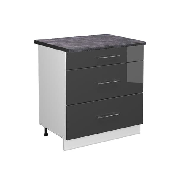 Köksmöbel Fame-Line, 80 cm med 3 lådor, PT Antracit, Antracit Hög glans, Vit, Vicco