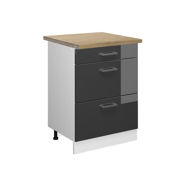 Köksmöbel R-Line, 60cm med lådor, PT Ek, Antracit Högglans, Vit, Vicco