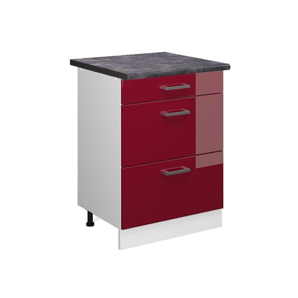 Köksmöbel R-Line, 60 cm med lådor, PT Antracit, Bordeaux röd hög glans, Vit, Vicco