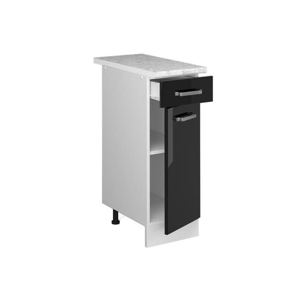 Köksmöbel R-Line, 30 cm, PT Marmor, Svart Hög glans, Vit, Vicco