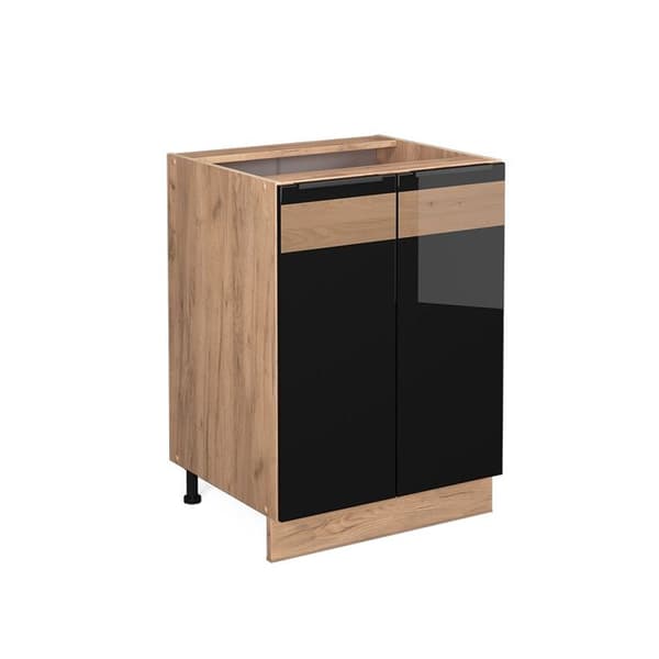 Köksunderskåp Fame-Line, 60 cm utan PT, Blank svart ek, Guld ek, Vicco