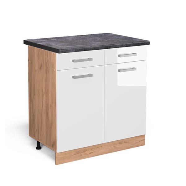 Köksmöbel R-Line, 80 cm, PT Antracit, Vit högglans, Guldstärkt ek, Vicco