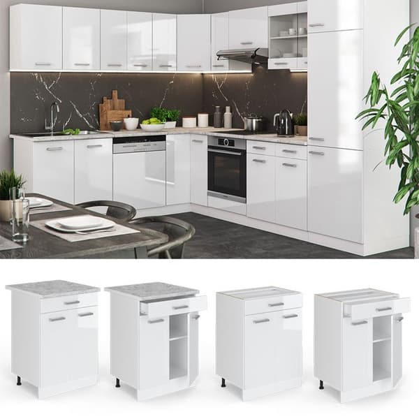 Köksmöbel R-Line, 60 cm med låda, PT Ek, Vit högglans, Vit, Vicco
