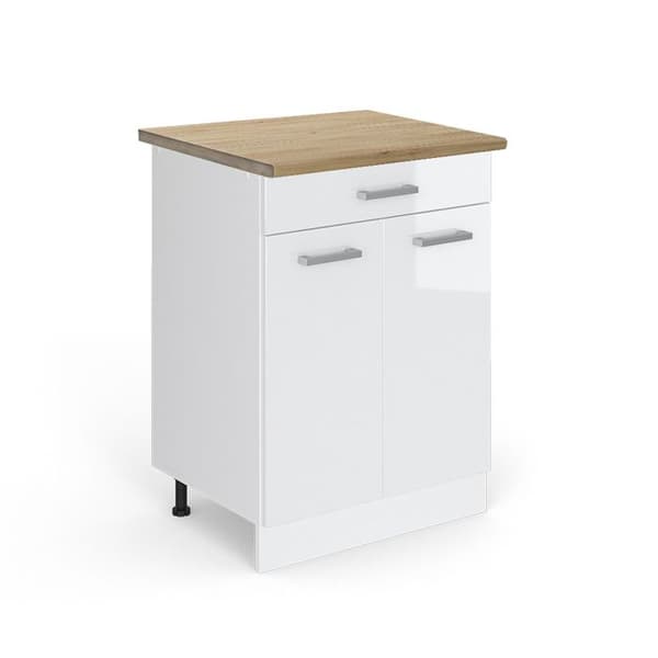 Köksmöbel R-Line, 60 cm med låda, PT Ek, Vit högglans, Vit, Vicco