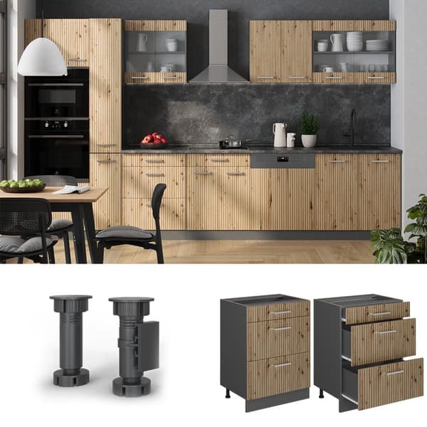 Köksskåp R-Line, 60 cm PT Marmor, Ek Artisan, Antracit, Vicco