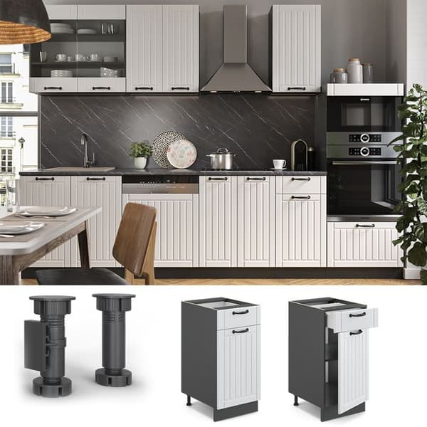 Meuble kök Fame-Line, 40cm, PT Ek, Vit landsby, Antracit, Vicco