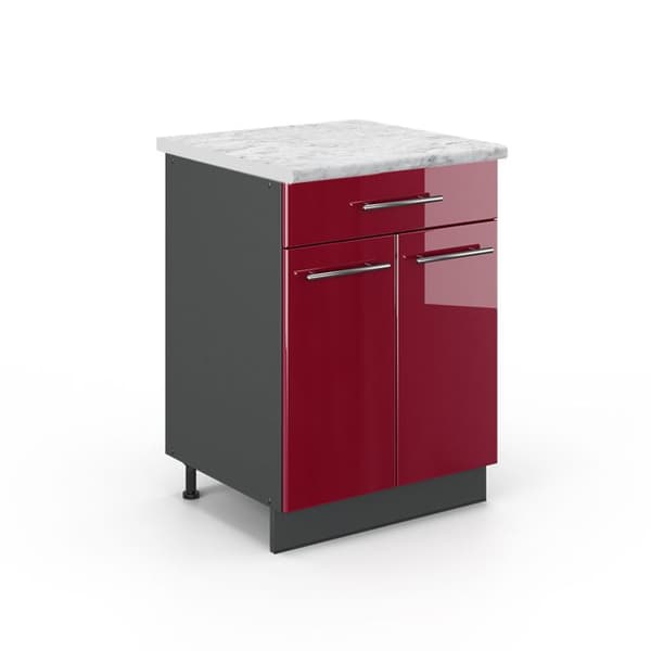 Köksmöbel Fame-Line, 60 cm med låda, PT Marmor, Bordeauxröd Hög glans, Antracit, Vicco