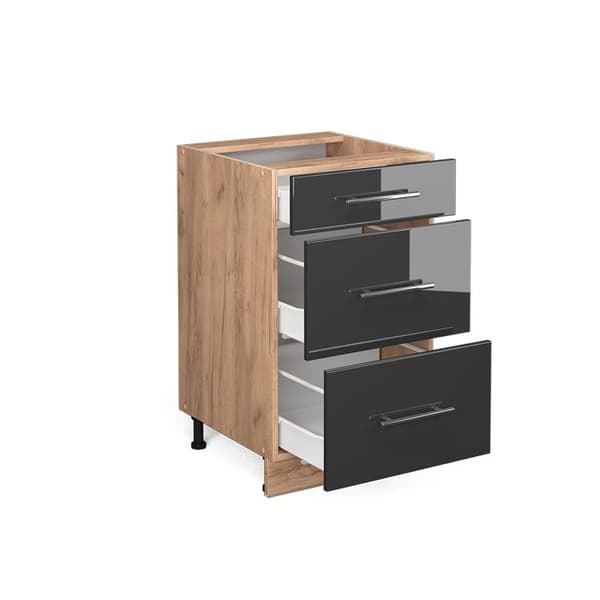 Köksmöbel Fame-Line, 50 cm utan PT, Anthracite högblanka, Gyllene ek, Vicco