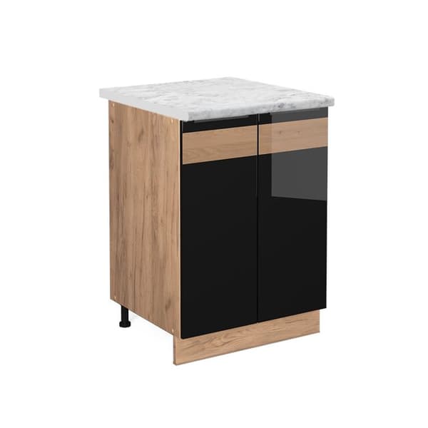 Köksmöbel Fame-Line, 60 cm, PT Marmor, Svart ek glans, Guld ek, Vicco