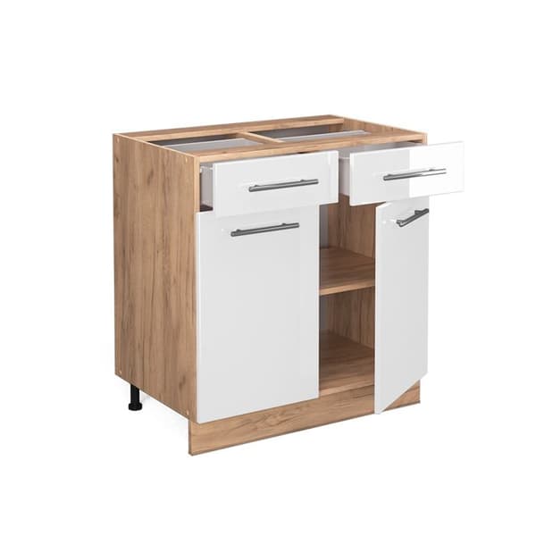 Köksmöbel Fame-Line, 80 cm, PT Ek, Vit hög glans, Gyllene ek, Vicco