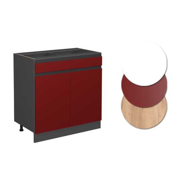 Köksmöbel R-Line, 80 cm J-form, utan PT, Röd, Antracit, Vicco