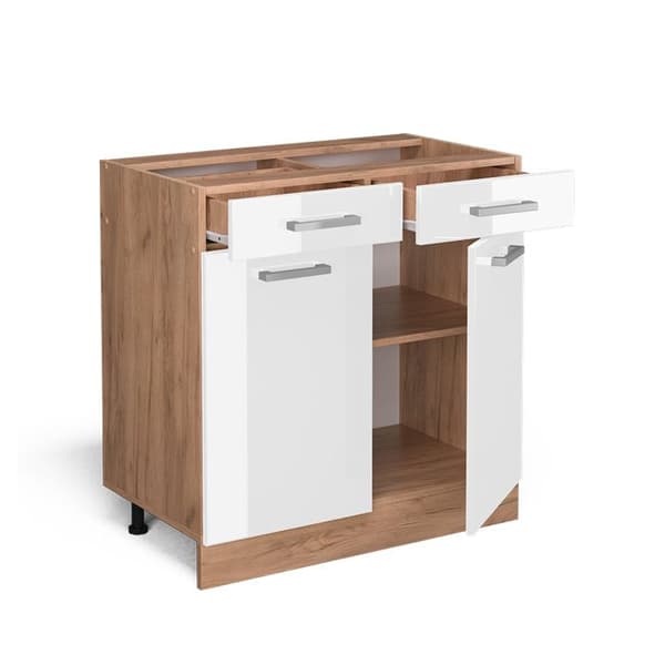 Köksmöbel R-Line, 80cm utan PT, Vit högglans, Guld ek, Vicco