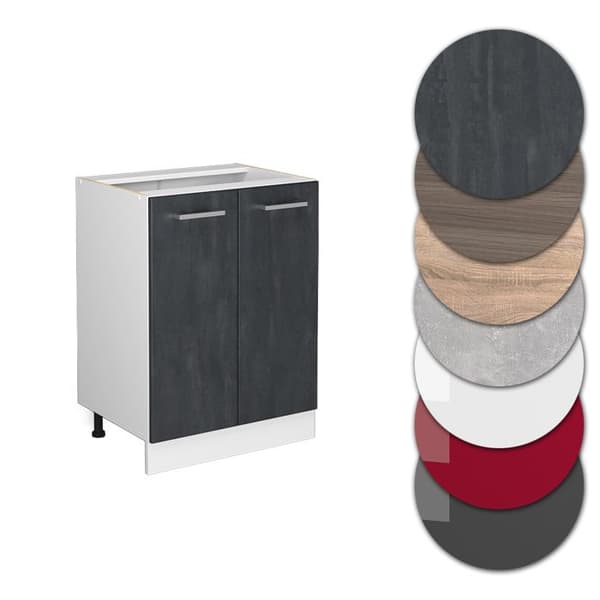 Meuble bas de cuisine R-Line, 60cm PT Ek, Betong svart, Vit, Vicco