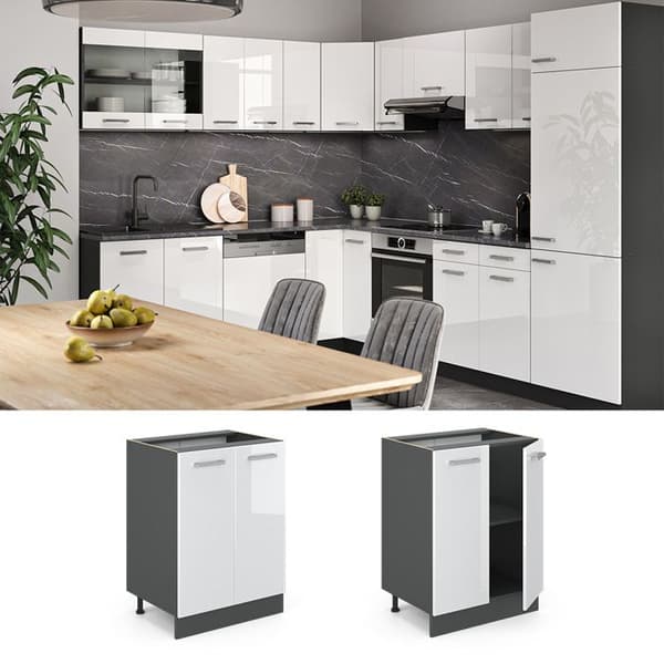 Vicco R-Line köksunderdel, Högblank vit, 60 cm, PA antracit